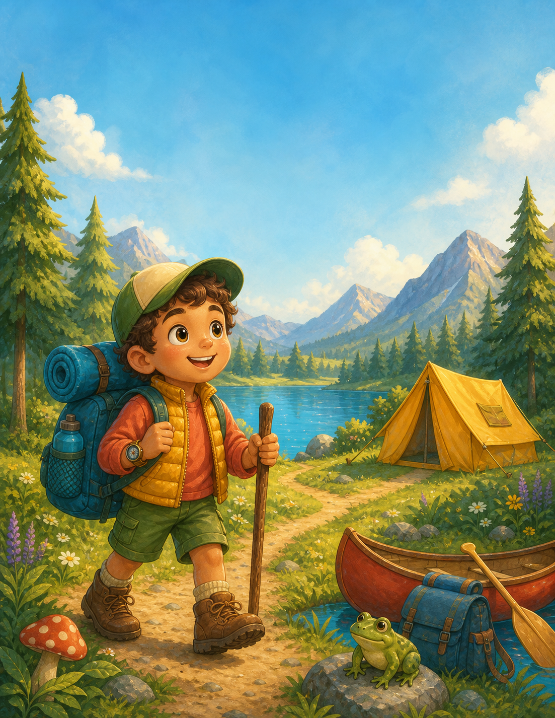 Illustrated Camping Adventure cover scene from the activity book