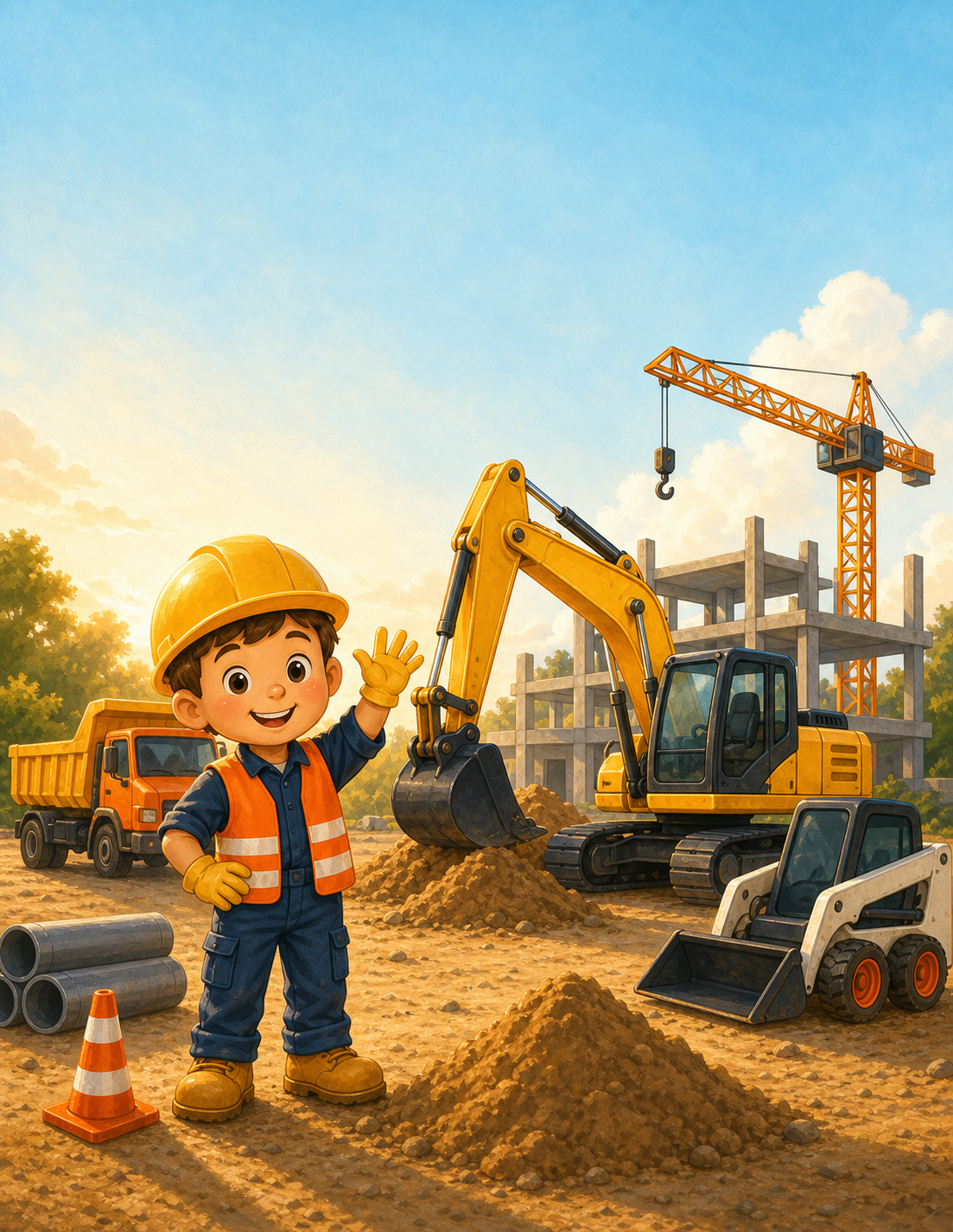 Illustrated Construction Crew cover scene from the activity book