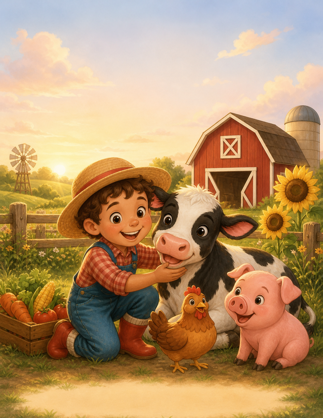 Illustrated Farm Friends Adventure cover scene from the activity book