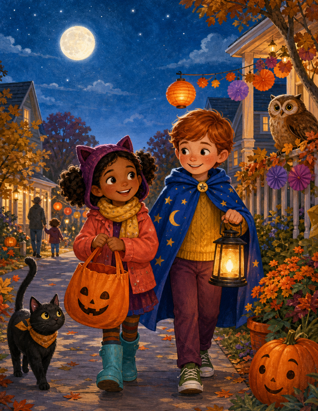 Illustrated Friendly Halloween Helpers cover scene from the activity book