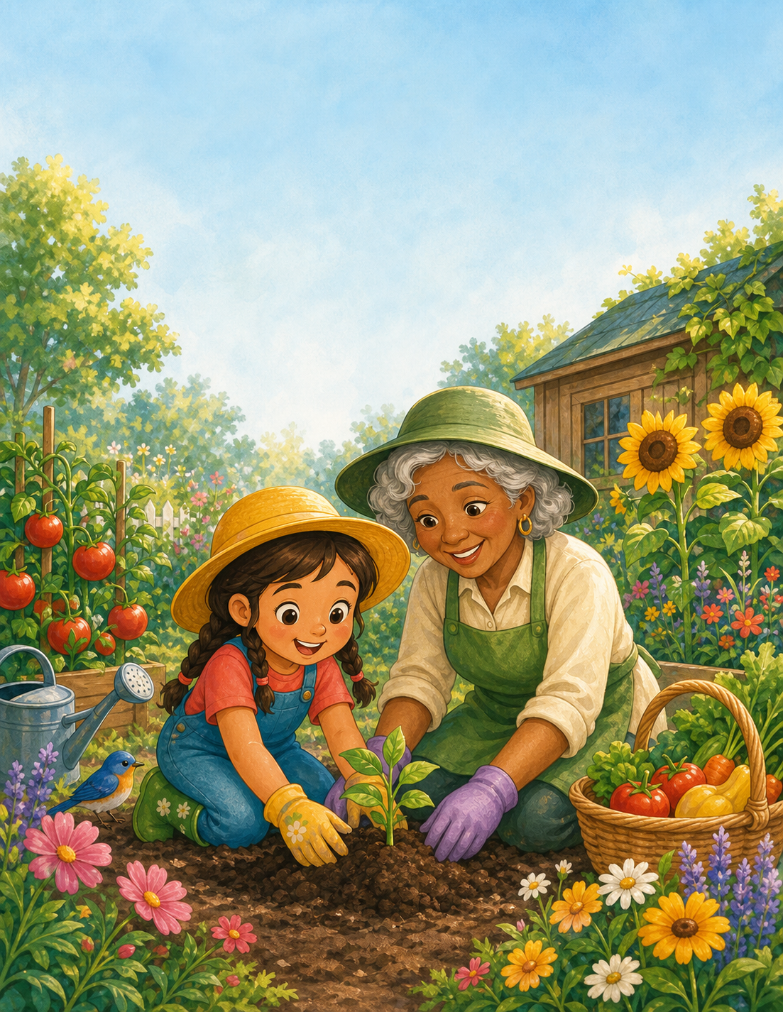 Illustrated Gardening Adventure cover scene from the activity book