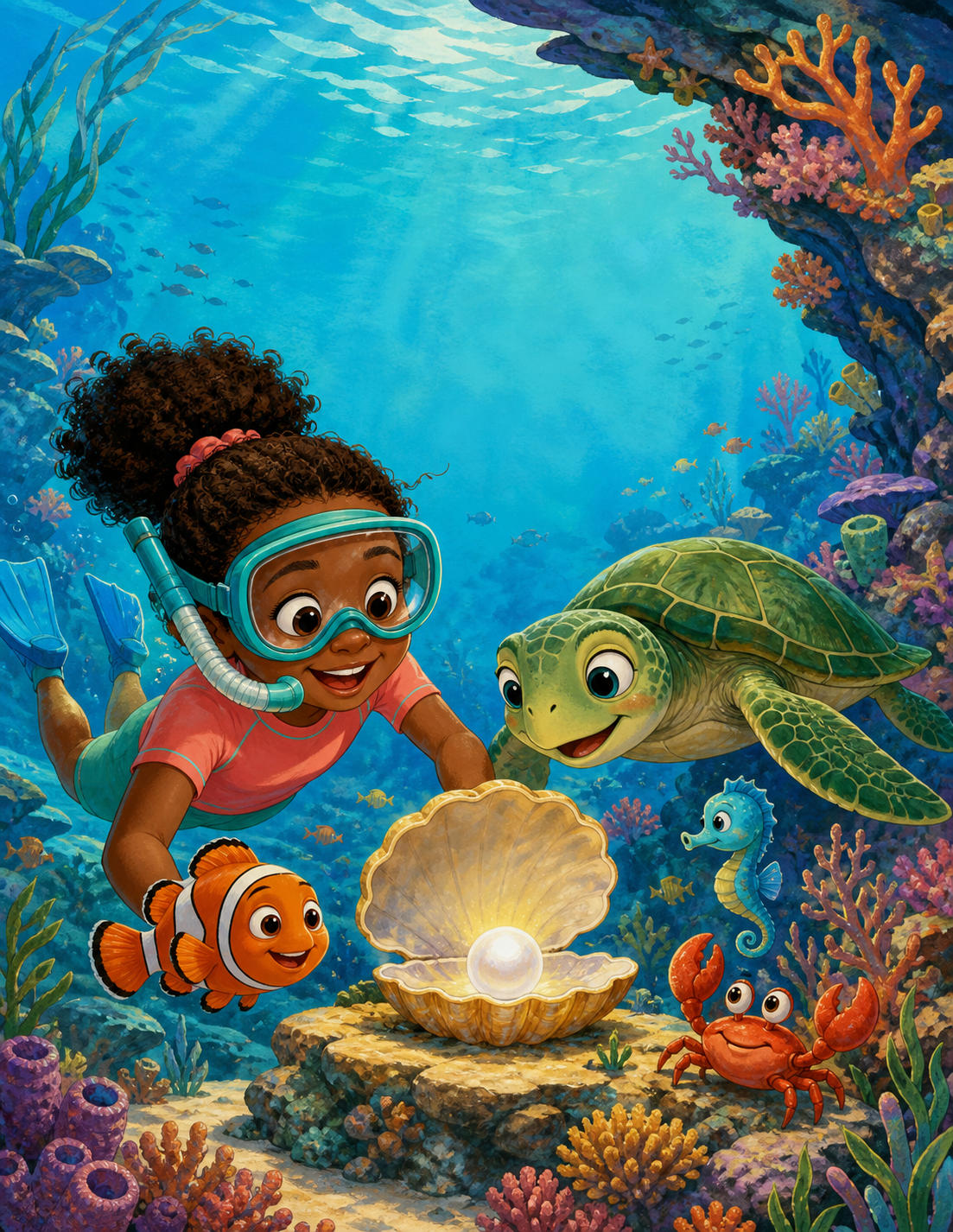 Illustrated Under the Sea Adventure cover scene from the activity book